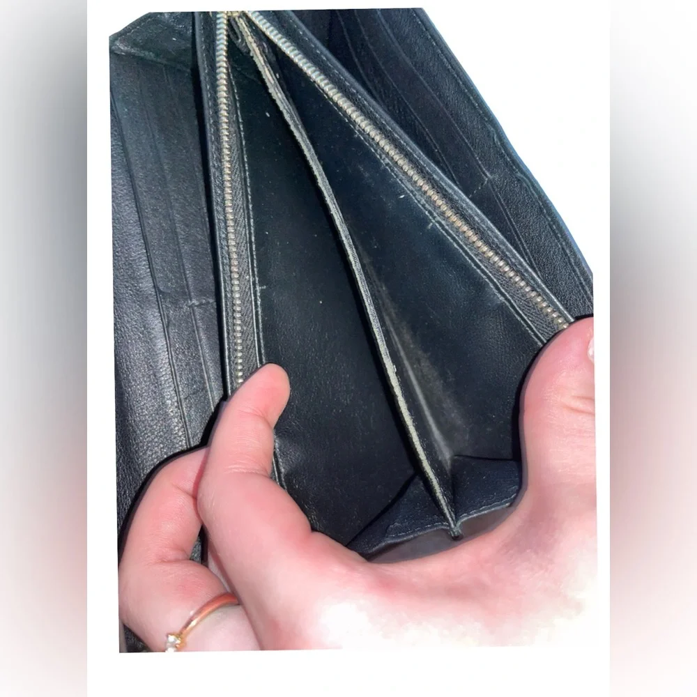 Bally black leather long wallet signature red and off-white stripe. 4x8